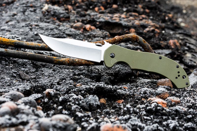 Jackknife. Pocket Knife. Tactical Knife. Stock Photo Image of dirt