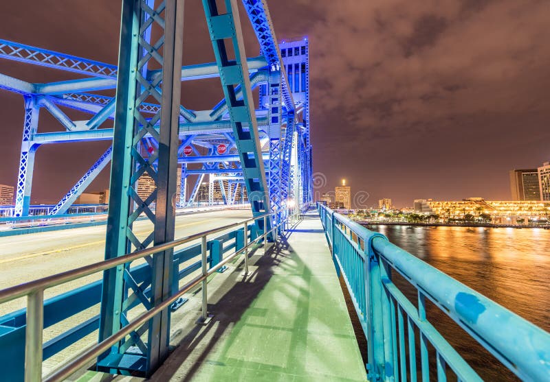 Jacksonville, Florida. City Lights at Night from Bridge Stock Image