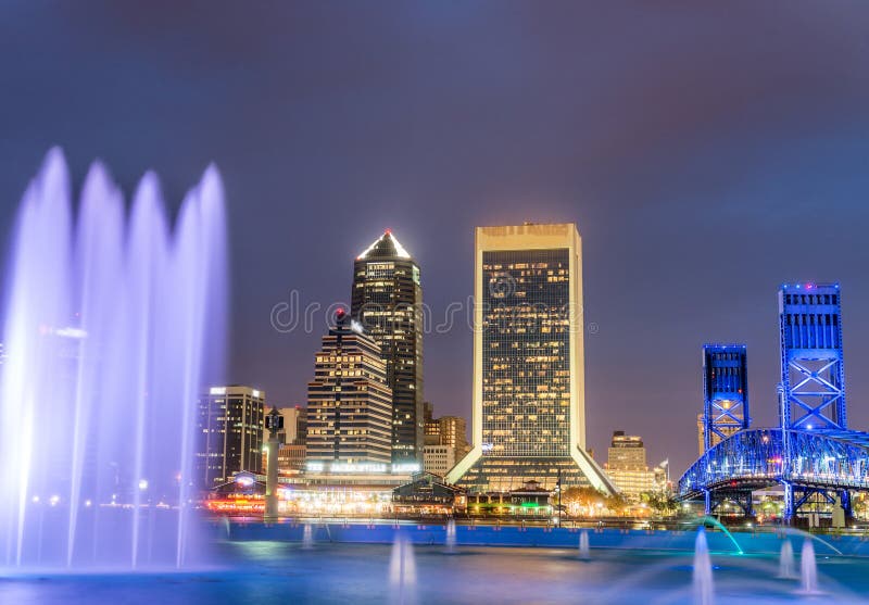 Jacksonville at Night (panoramic) Stock Photo Image of main