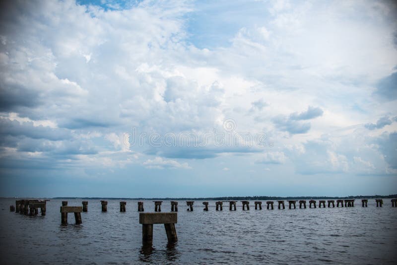 Jacksonville Ocean Landscape and Broken Pier royalty free stock photos Jacksonville Ocean Landscape and Broken Pier royalty free stock photos
