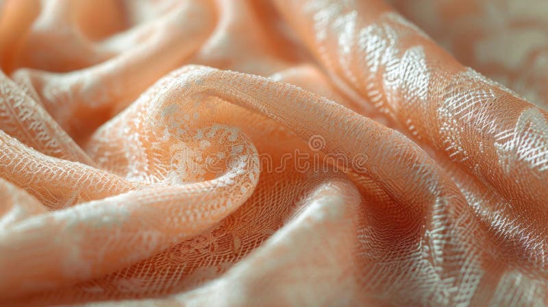 țesătura Jacquard într-un puf de piersici fermecător care își arată modelele complicate țesute și adâncimea texturată ideală pentr stock photo
