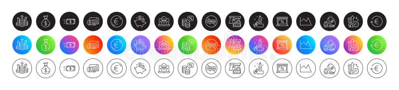 Jafuri fiscale și pictograme pentru linii grafice. tipărire aplicație Web. butoane pictogramă rotunde. vector royalty free illustration