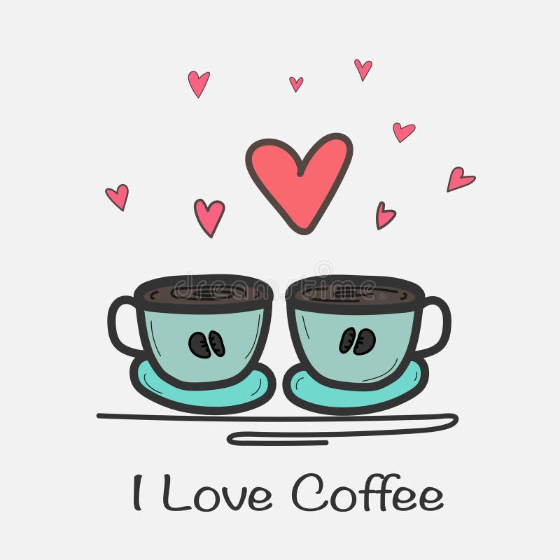 Jag älskar drog vektorillustrationen för kaffe handen Klotterkonst vektor illustrationer Jag älskar drog vektorillustrationen för kaffe handen Klotterkonst vektor illustrationer