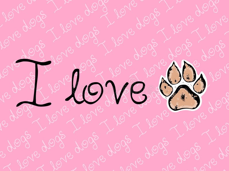 Jag älskar hundkapplöpning som rosa vektorbakgrund med hunden tafsar royaltyfri illustrationer