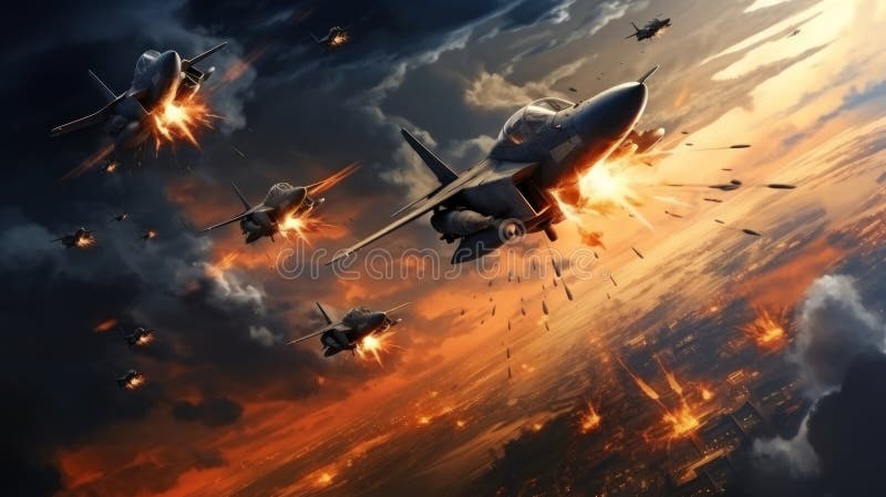 Jagdflugzeug bei einem schönen Sonnenuntergang am Himmel. Neuronale Netzai generiert lizenzfreies stockfoto