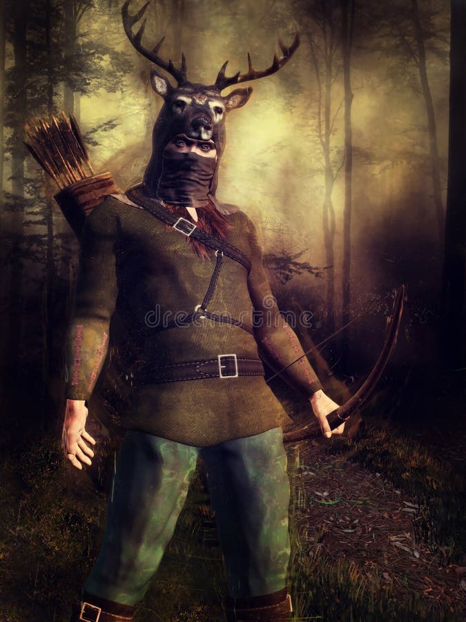 Jager met een hertenhelm royalty-vrije illustratie Jager met een hertenhelm royalty-vrije illustratie