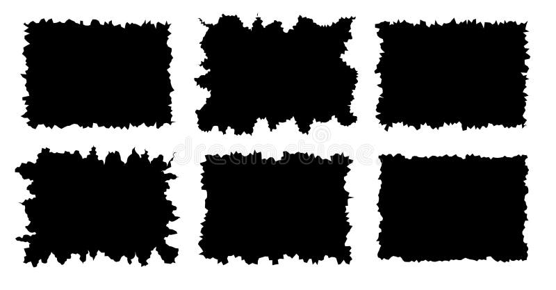 Jagged rectangle. Black simple shape. Rectangle paper template jagged and rough. stock illustration