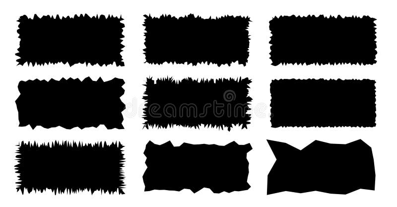 Jagged rectangle. Black simple shape. Rectangle paper template jagged and rough. stock illustration