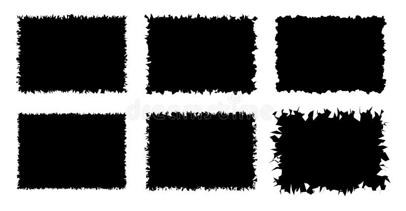 Jagged rectangle. Black simple shape. Rectangle paper template jagged and rough. stock illustration