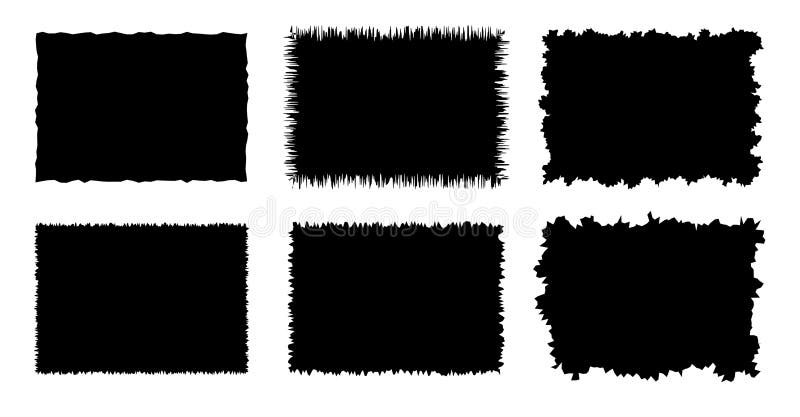 Jagged rectangle. Black simple shape. Rectangle paper template jagged and rough. stock illustration