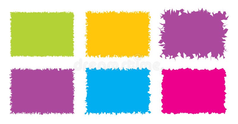 Jagged rectangle. Bright color simple shapes. Rectangle paper template jagged and rough. stock illustration