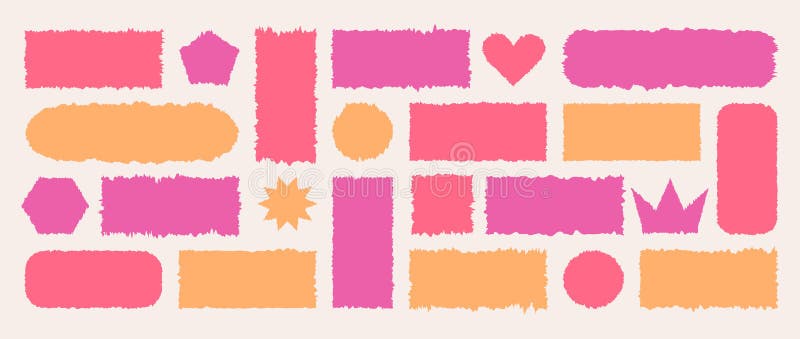 Jagged Rectangle collection. Tattered frame or text box with jagged edges. Colorful Square, heart, crown shaped with vector illustration