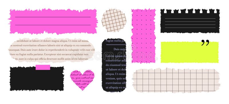 Jagged Rectangle shapes. Set of ripped paper different forms isolated on black background. Text box with waves edges stock illustration