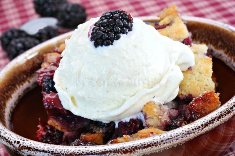 Fresh and delicious blackberry cobbler with French vanilla ice cream. Fresh and delicious blackberry cobbler with French vanilla ice cream.