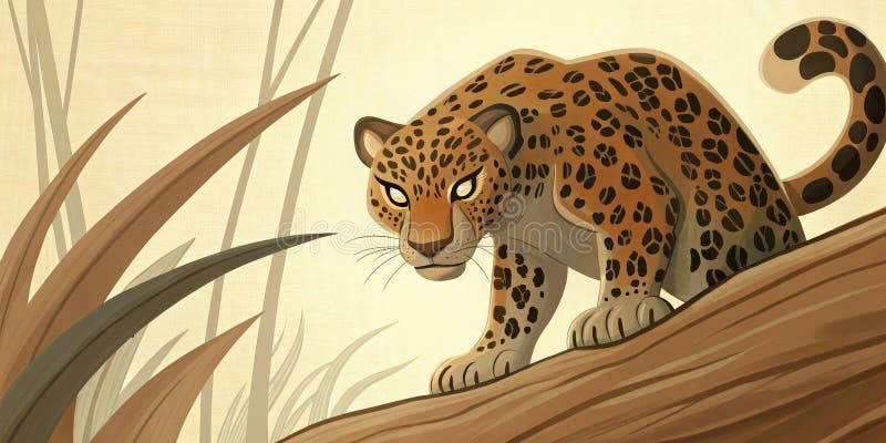 Jaguar, der durch Amazon-Illustration im Regenwald wütet stockfoto