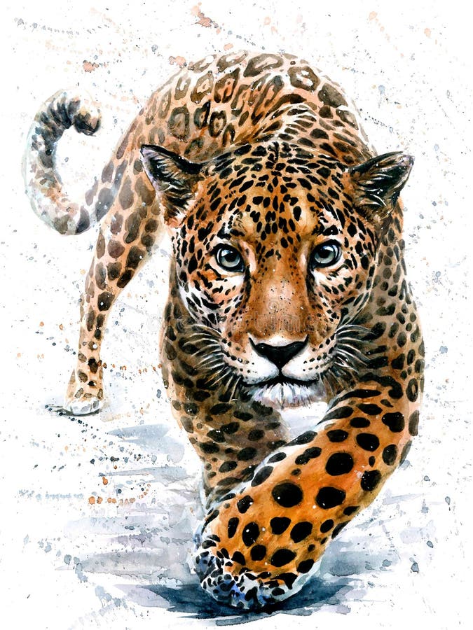 Jaguar-wild van waterverf het roofdierdieren