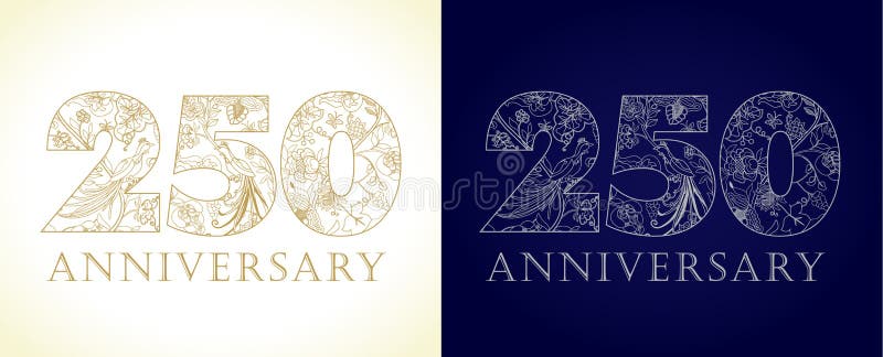 250 years old luxurious celebrating numbers. Template gold, silver colored happy anniversary decorating greetings, set of 25 52 2nd 5th 20th 50th 25th twenty, two traditional congratulating pattern. 250 years old luxurious celebrating numbers. Template gold, silver colored happy anniversary decorating greetings, set of 25 52 2nd 5th 20th 50th 25th twenty, two traditional congratulating pattern.