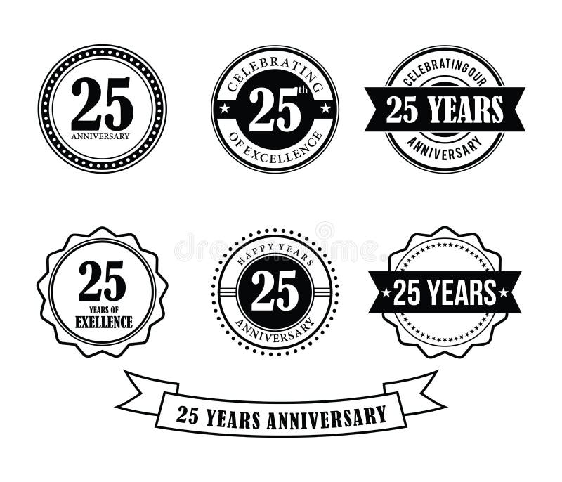 25 Jahre Jahrestagsausweisemblemstempel-Vektor vektor abbildung 25 Jahre Jahrestagsausweisemblemstempel-Vektor vektor abbildung