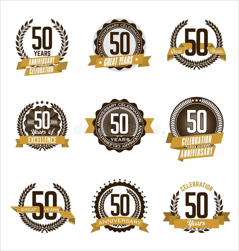 Vector Set of Vintage Anniversary Gold Badges 50th Years Celebrating. Vector Set of Vintage Anniversary Gold Badges 50th Years Celebrating