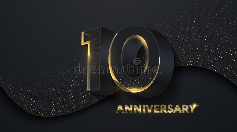 10. Jahrestagsfeier. Goldene Nr. 10 auf schwarzen Papier entzieht Hintergrund mit goldenem Glitter. festliche Abbildung des Vektor vektor abbildung