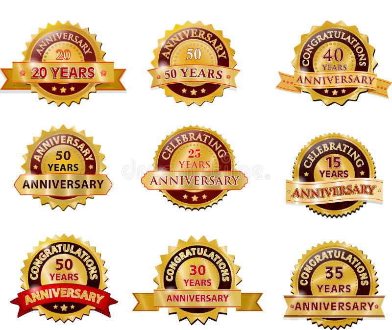 Anniversary gold badge set vector. Anniversary gold badge set vector