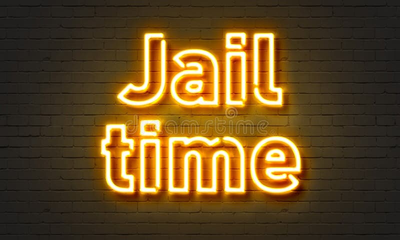 Jail time neon sign on brick wall background. stock photos Jail time neon sign on brick wall background. stock photos