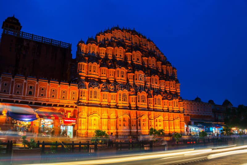 Jaipur, India. Illuminated Palace of Winds Hawa Mahal royalty free stock photo Jaipur, India. Illuminated Palace of Winds Hawa Mahal royalty free stock photo