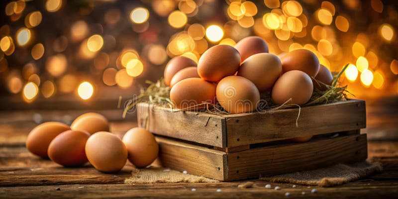 Jaja Fresh Farm Jaja Rustyk Kuchnia Delight z żywym tłem Bokeh Zdobywaj naturalną dobroć domuRosnący royalty ilustracja