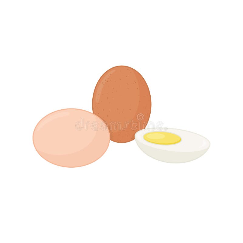 Whole eggs and half boiled egg illustration on white background. Eggs cartoon. Whole eggs and half boiled egg illustration on white background. Eggs cartoon