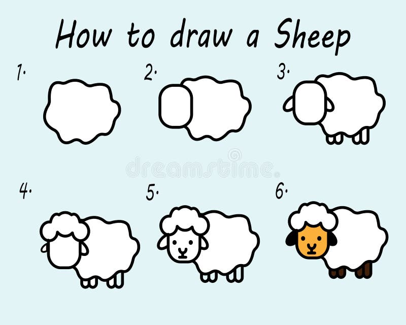 Jak narysować owcę. dobry do rysowania ilustracji dziecka. ilustracja wektorowa