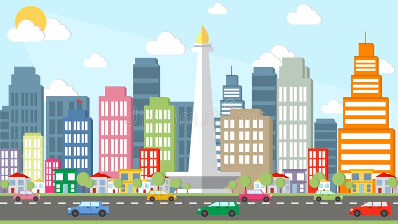 Jakarta City Monas Cartoon Vector Stock Illustration 