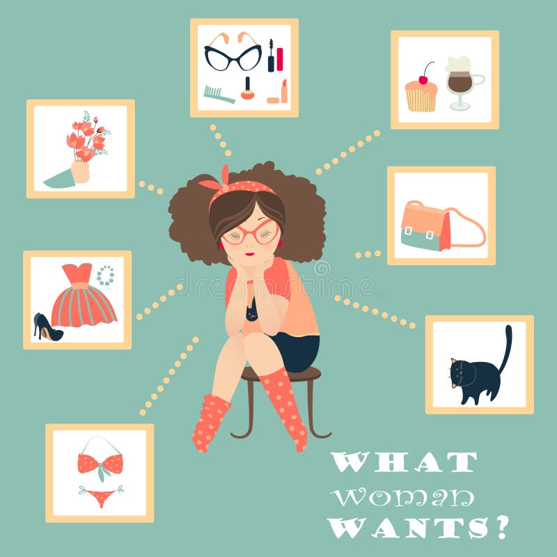 Jaki kobiety myśleć wokoło ilustracja wektor Jaki kobiety myśleć wokoło ilustracja wektor