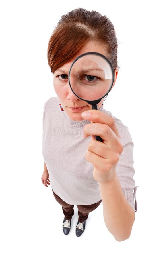 jako detektywistycznego magnifier poważna kobieta obraz stock jako detektywistycznego magnifier poważna kobieta obraz stock