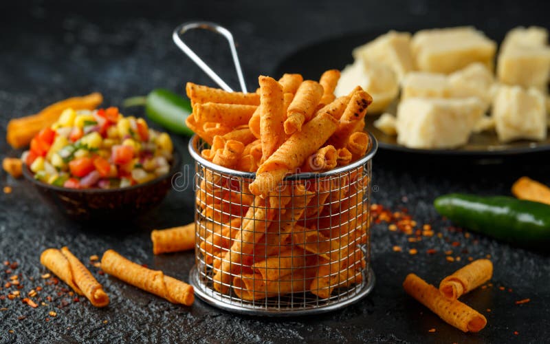 Jalapeno and Cheddar Cheese Tortilla Rolls, Chips in Serving Basket