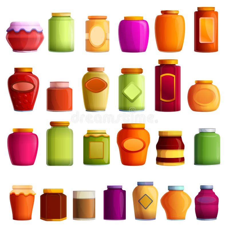 Jam Jar Icons Set, Cartoon Style Stock Vector Illustration of harvest