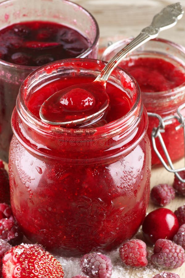 Jam in jar and spoon stock image. Image of strawberry 56587693