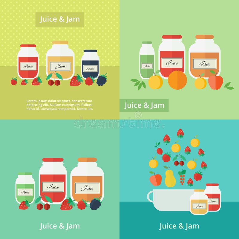 Jam and Juice Cards in Flat Style Stock Illustration Illustration of