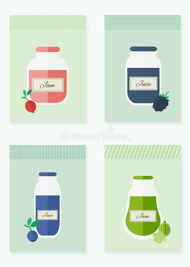 Jam and Juice Cards in Flat Style Stock Vector Illustration of drink
