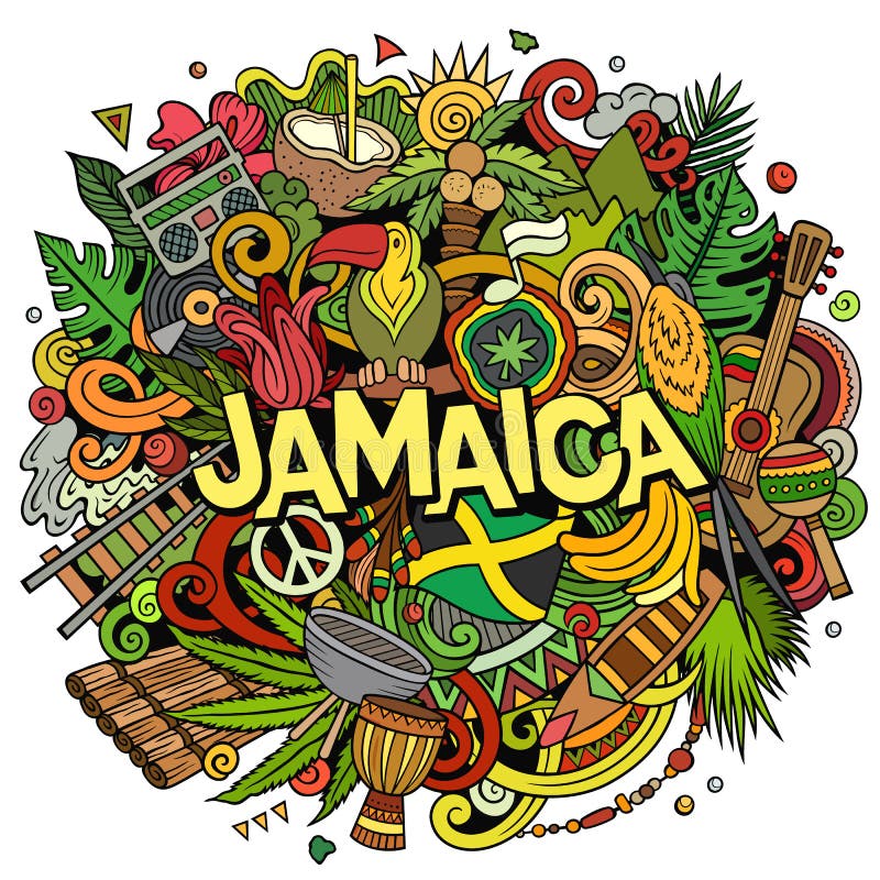 Jamaica Cartoon Doodle Illustration. Funny Jamaican Design Stock ...