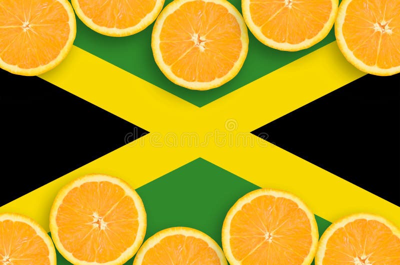 Jamaica Flag in Citrus Fruit Slices Horizontal Frame Stock Image