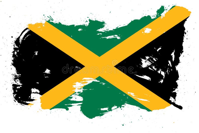 Jamaica Flag with Painted Grunge Brush Stroke Effect on White