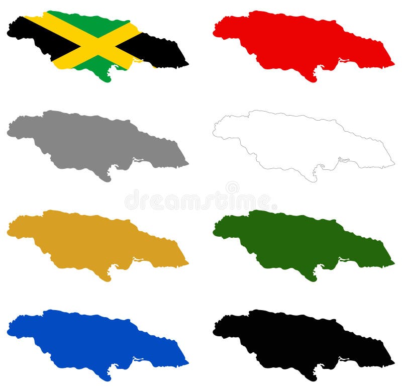 Jamaica flagga och översikt - öland som placeras i det karibiska havet royaltyfri illustrationer Jamaica flagga och översikt - öland som placeras i det karibiska havet royaltyfri illustrationer