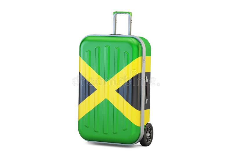 Jamaica Travel Concept, Suitcase with Flag. 3D Rendering Stock