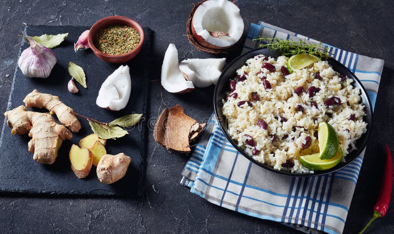 Jamaican Rice and Red Beans in a bowl stock images Jamaican Rice and Red Beans in a bowl stock images