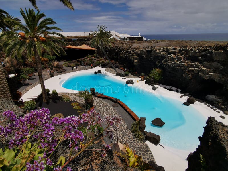 Jameos del Agua areal with beautiful swimming pool designed by C�sar Manrique, Lanzarote, Canary Islands, Spain. Jameos del Agua areal with beautiful swimming pool designed by C�sar Manrique, Lanzarote, Canary Islands, Spain