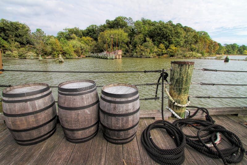 Jamestown Settlement Dock and Whiskey Barrels