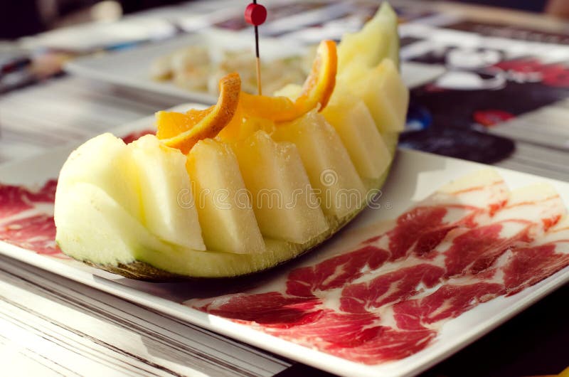Jamon with melon stock photo. Image of holidays, spain 34382624