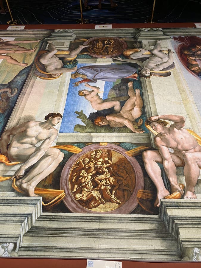 Jan 18, 2022, AUCKLAND, NEW ZEALAND: Close-up photo of Creation of Eve from the Book of Genesis ceiling fresco painting by Michelangelo in the Sistine Chapel during the Michelangelo exhibition