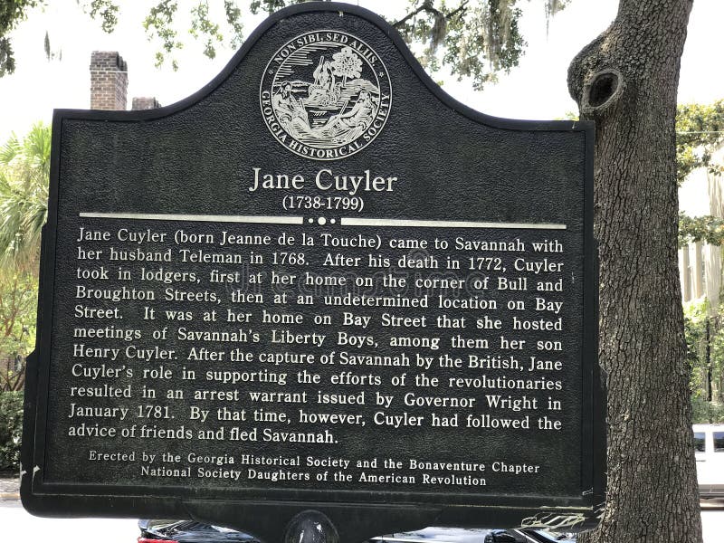 Jane Cuyler Historical Marker en la sabana, Georgia imágenes de archivo libres de regalías Jane Cuyler Historical Marker en la sabana, Georgia imágenes de archivo libres de regalías