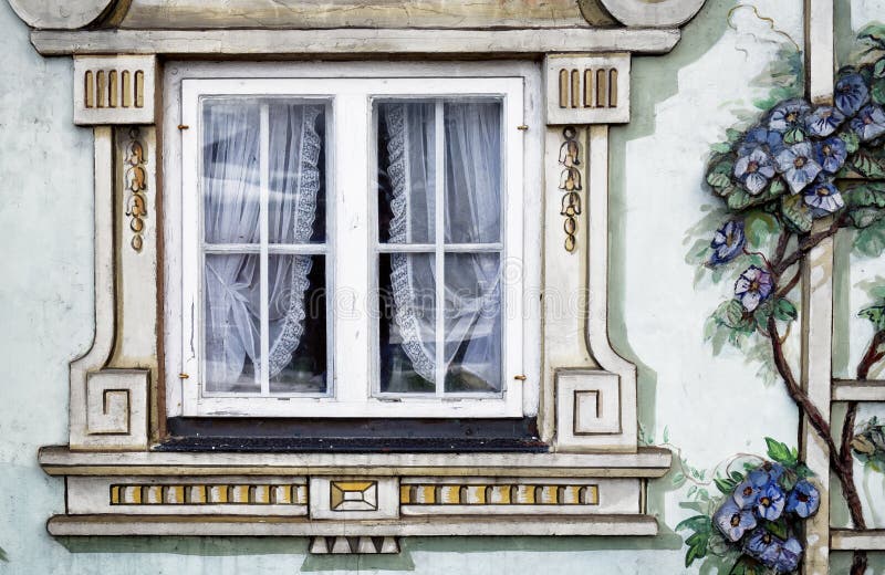 Janela bávara - pintura mural imagens de stock royalty free